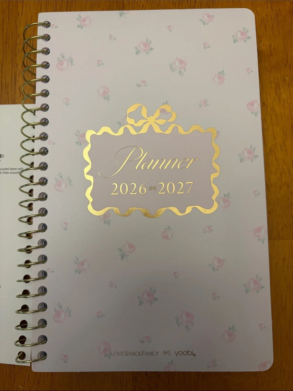 LoveShackFancy Gold-Accent Floral Planner in Pale Pink and White